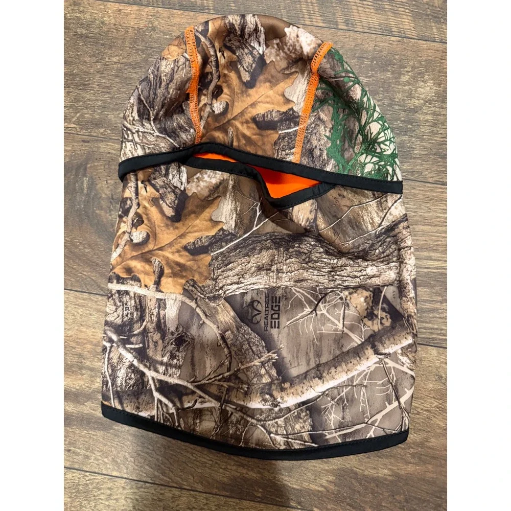 Realtree Edge Camo Balaclava Face Mask Hunting Neck Gaiter Blaze Orange‎ Lining